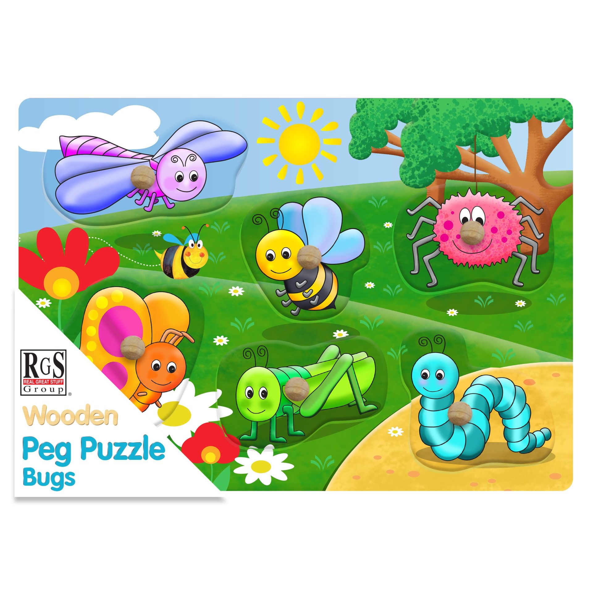 Wooden Peg Puzzle- Bugs - 6pc - Image 2