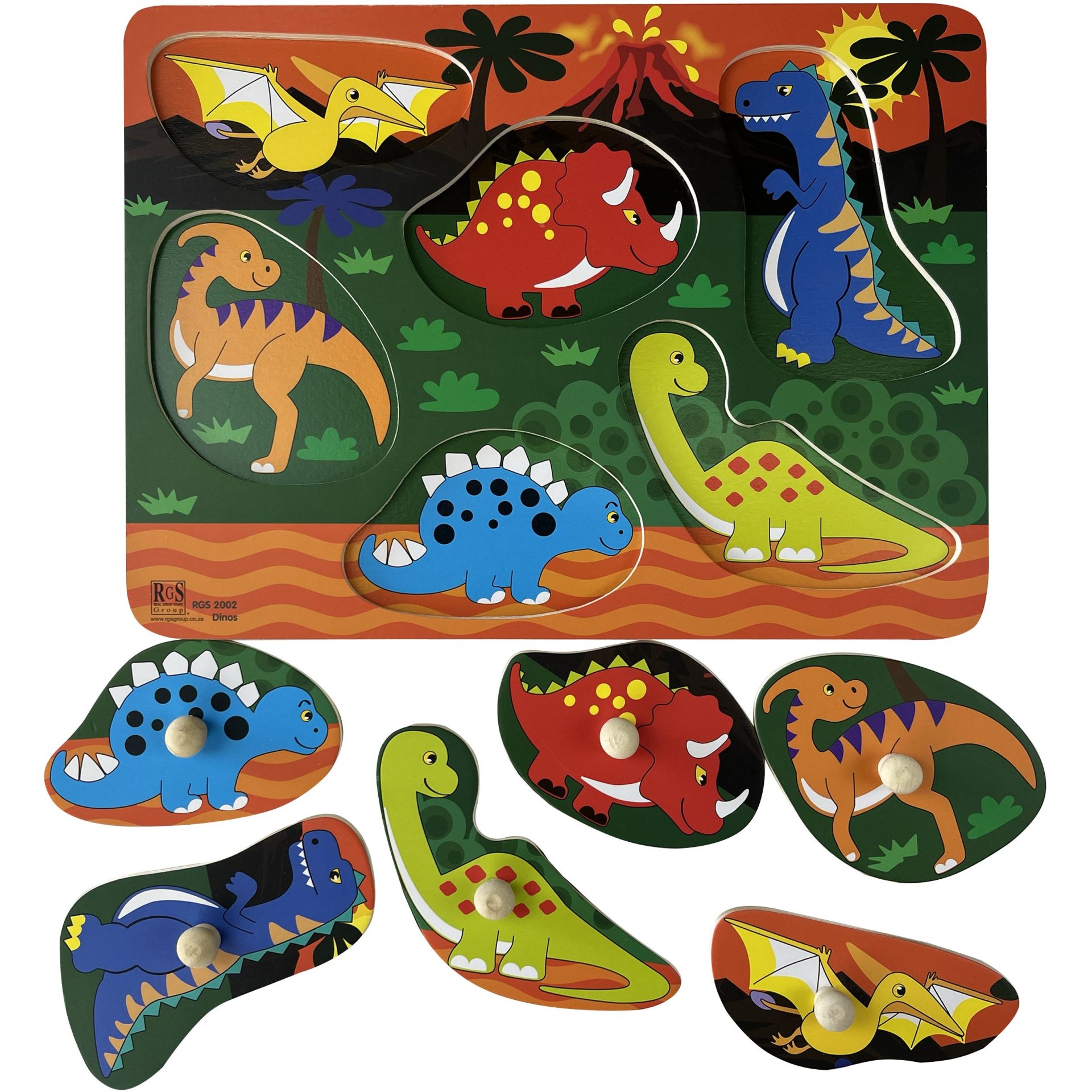 Wooden Peg Puzzle- Dino - 6pc