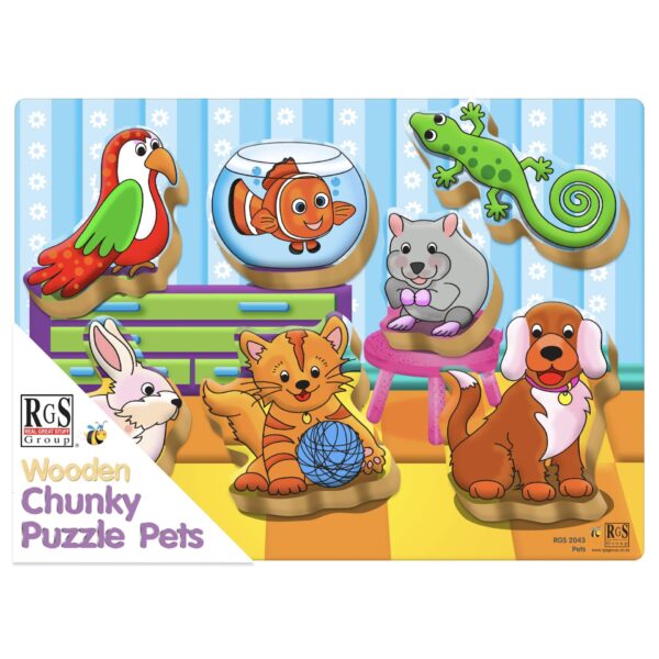 Wooden Chunky Puzzle- Pets- 7pc - Image 2