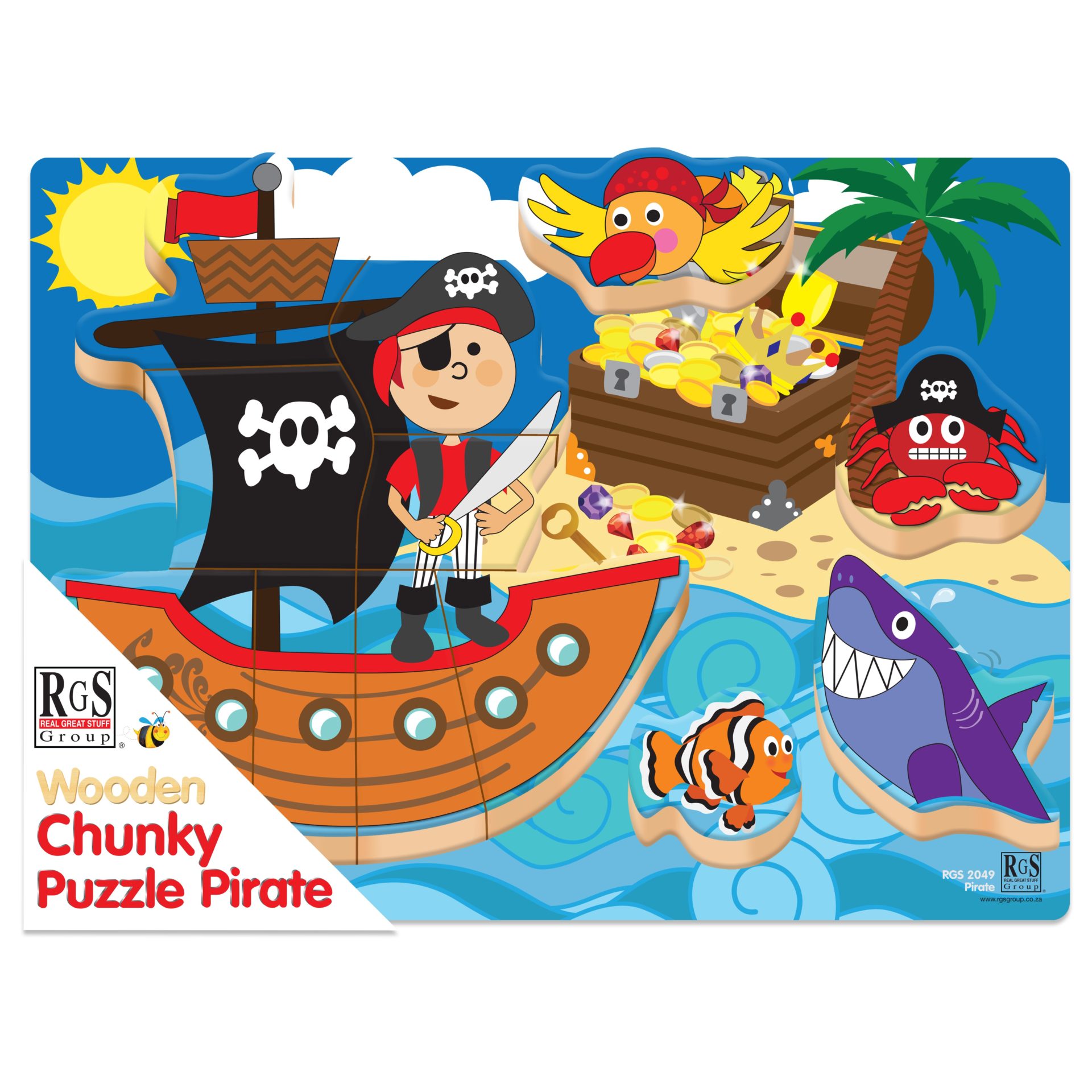 Wooden Chunky Puzzle- Pirate- 12pc - Image 2