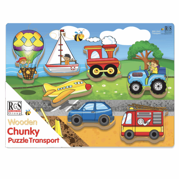 Wooden Chunky Puzzle- Transport- 8pc - Image 2